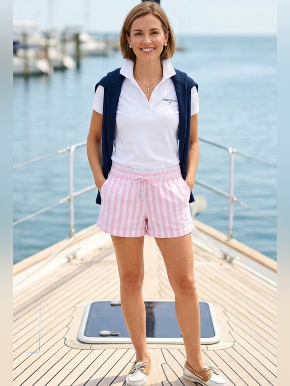 Vineyard Vines Chino Pull On Shorts Preppy Tassels Boho Blue Pink Stripe Size XS